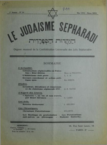 Le Judaïsme Sephardi N°10 (01 mai 1933)